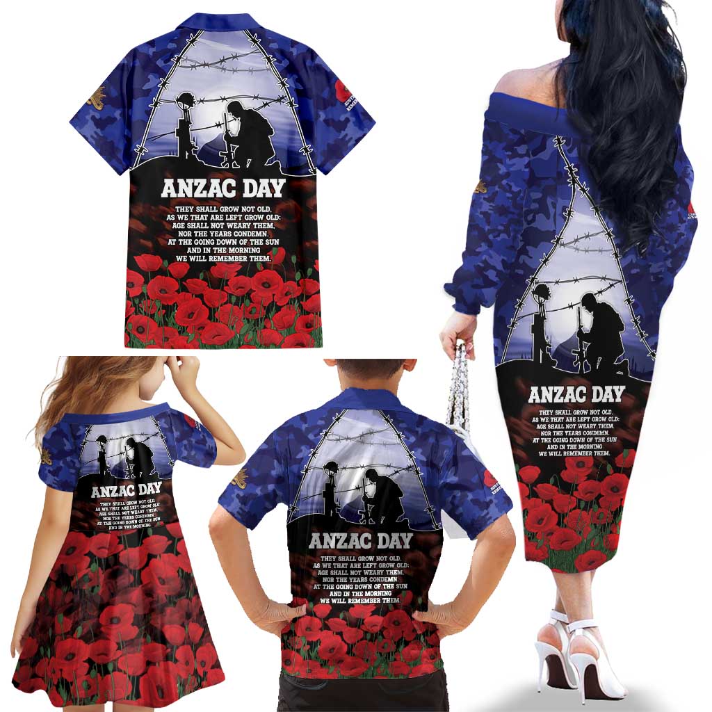 ANZAC Day Family Matching Off The Shoulder Long Sleeve Dress and Hawaiian Shirt Lest We Forget