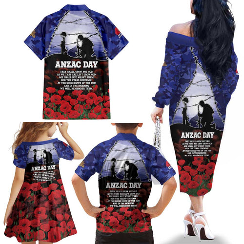 ANZAC Day Family Matching Off The Shoulder Long Sleeve Dress and Hawaiian Shirt Lest We Forget