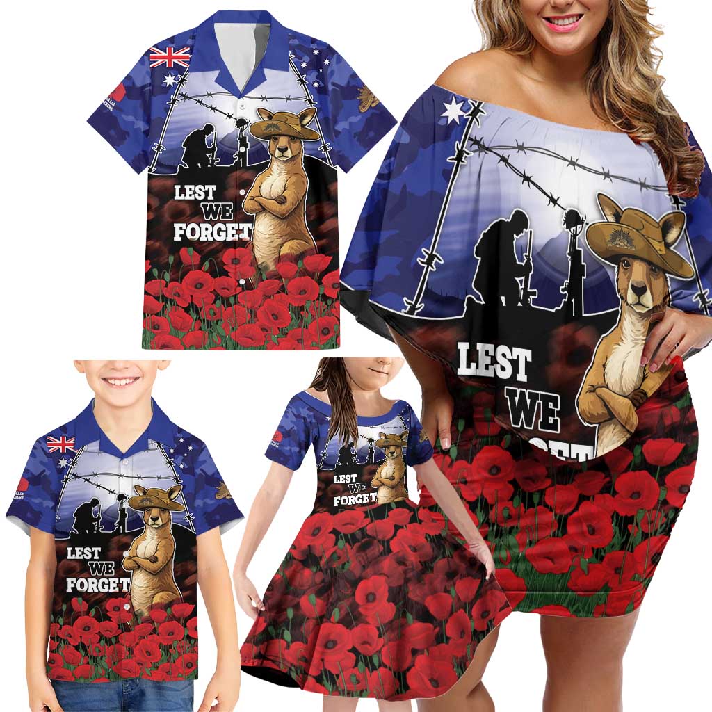 ANZAC Day Family Matching Off Shoulder Short Dress and Hawaiian Shirt Lest We Forget