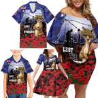ANZAC Day Family Matching Off Shoulder Short Dress and Hawaiian Shirt Lest We Forget
