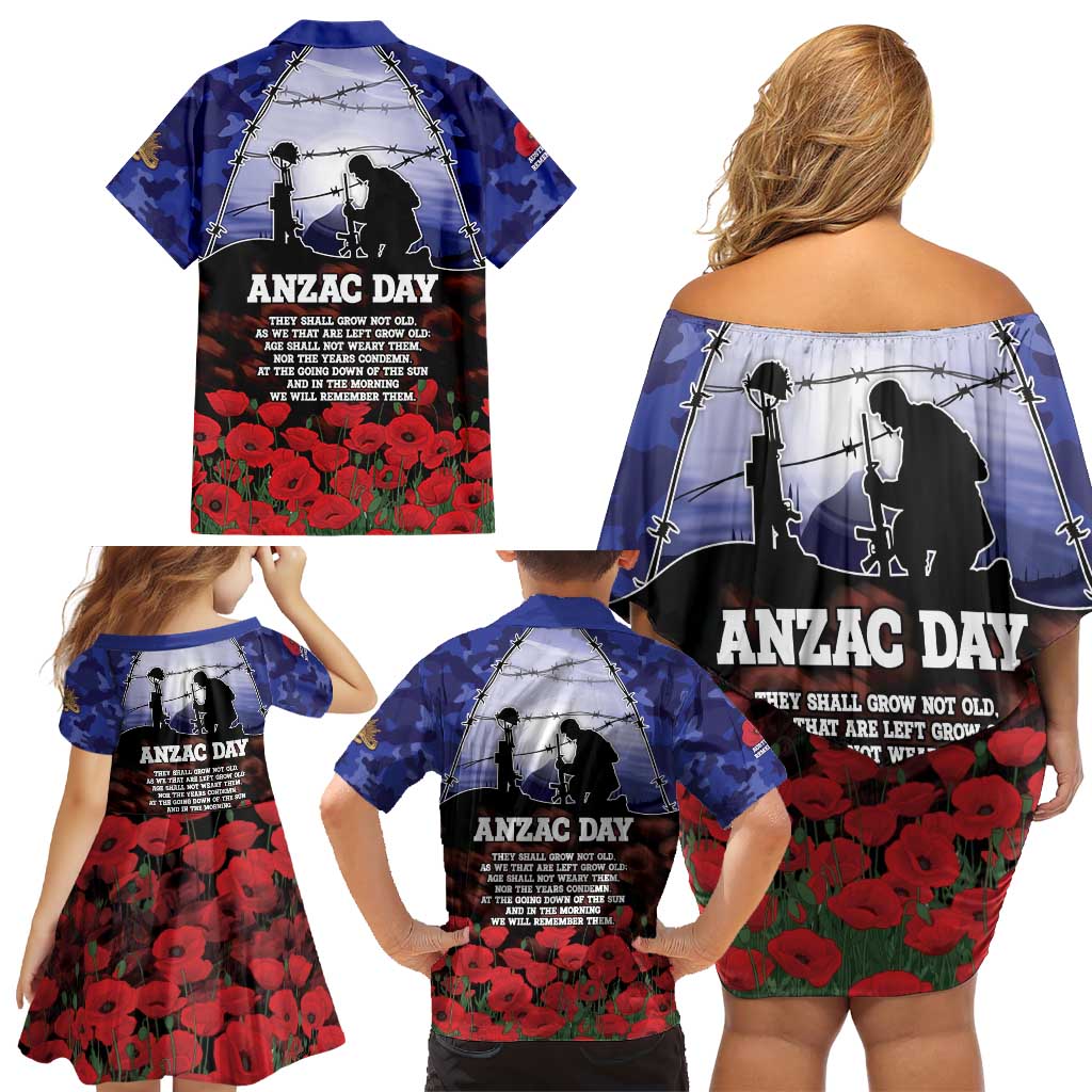 ANZAC Day Family Matching Off Shoulder Short Dress and Hawaiian Shirt Lest We Forget