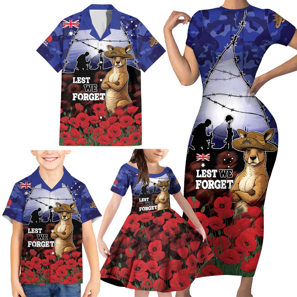 ANZAC Day Family Matching Short Sleeve Bodycon Dress and Hawaiian Shirt Lest We Forget
