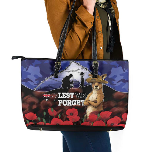 ANZAC Day Leather Tote Bag Lest We Forget