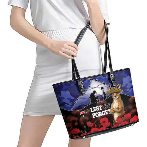 ANZAC Day Leather Tote Bag Lest We Forget