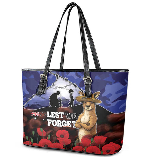 ANZAC Day Leather Tote Bag Lest We Forget