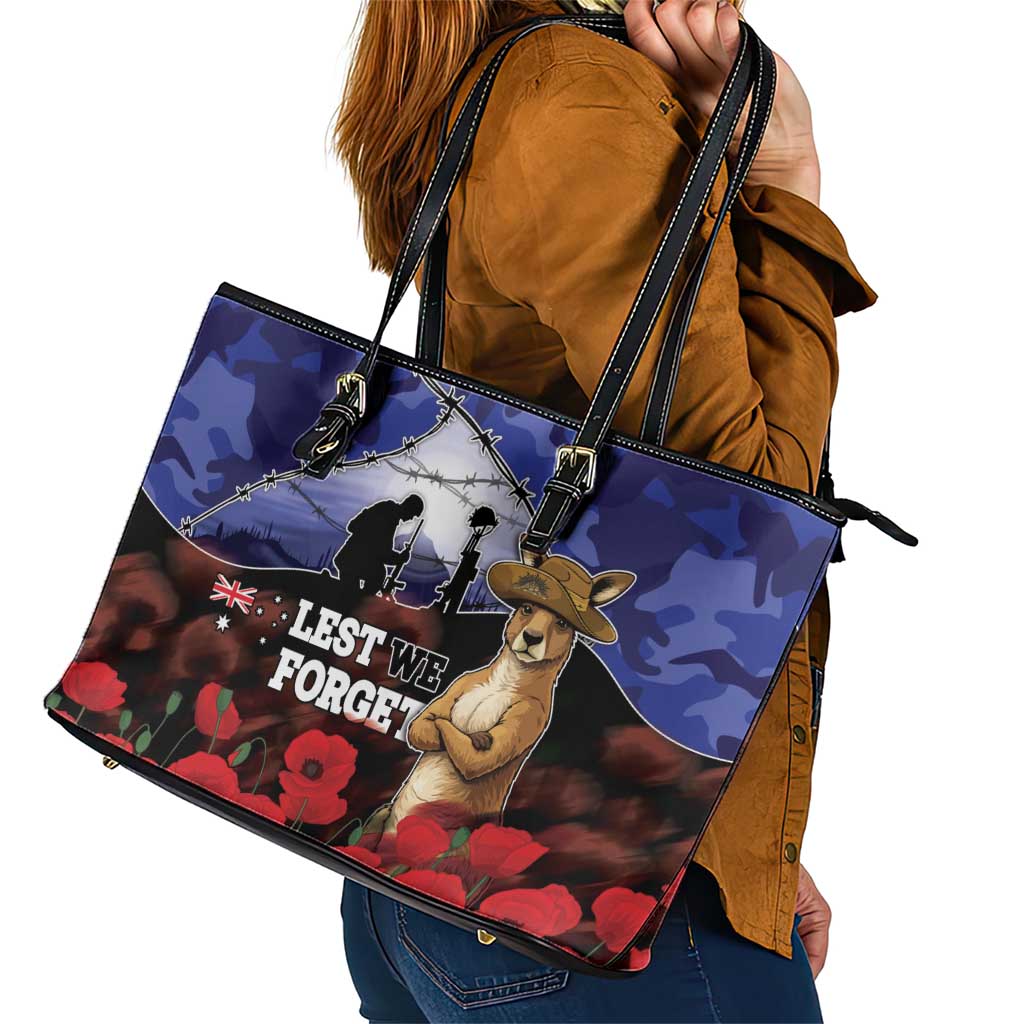 ANZAC Day Leather Tote Bag Lest We Forget