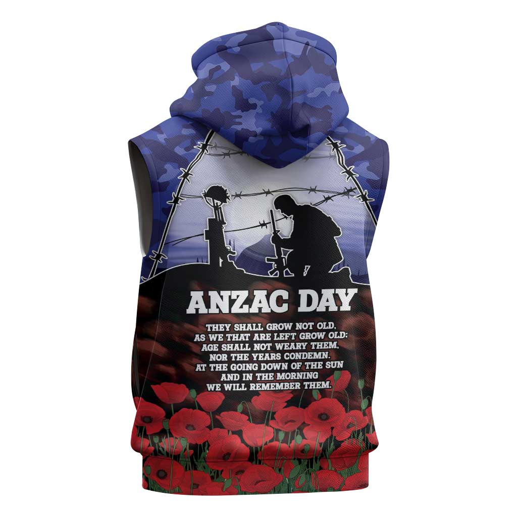 ANZAC Day Sleeveless Zip Hoodie Lest We Forget