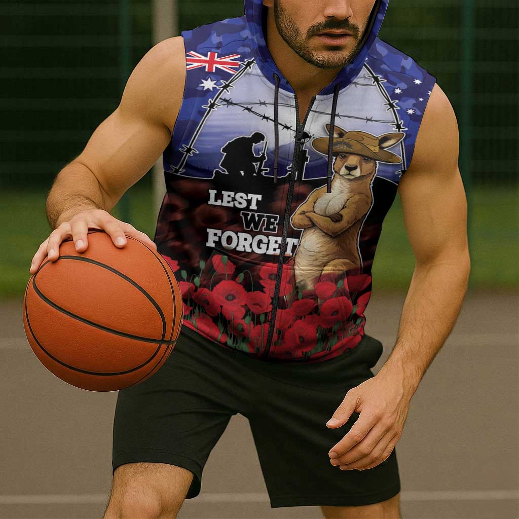 ANZAC Day Sleeveless Zip Hoodie Lest We Forget