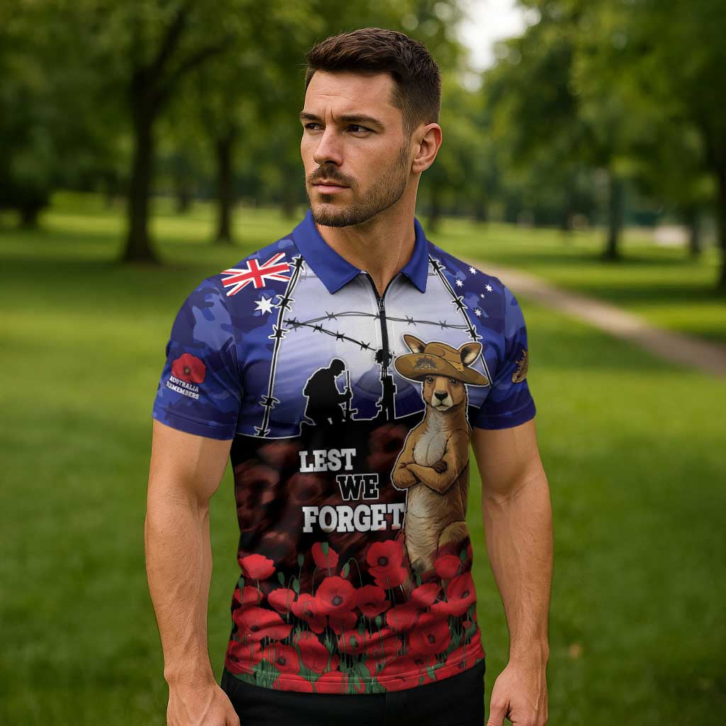 ANZAC Day Zipper Polo Shirt Lest We Forget
