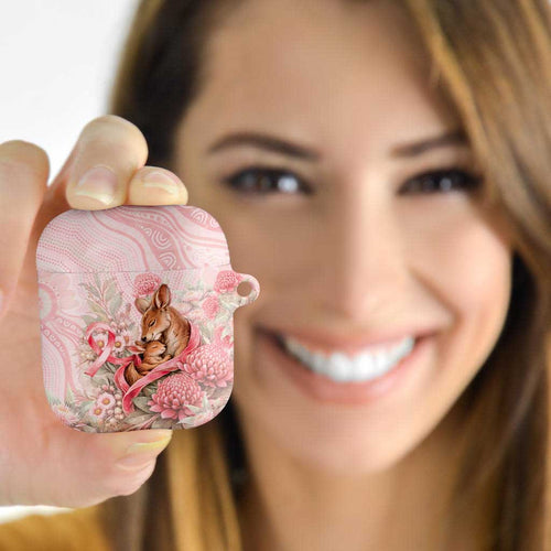 Breast Cancer Awareness AirPods Case Mother Kangaroo And Ribbon Hope