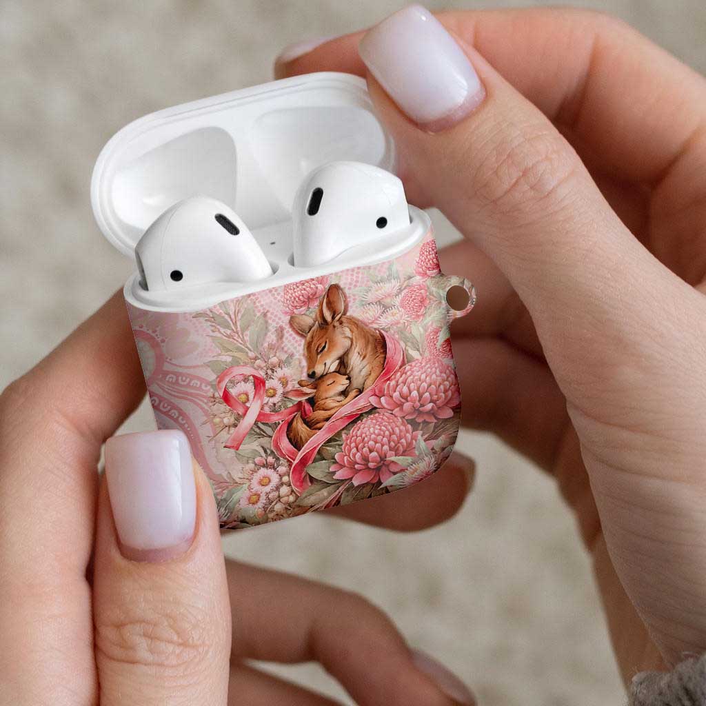Breast Cancer Awareness AirPods Case Mother Kangaroo And Ribbon Hope