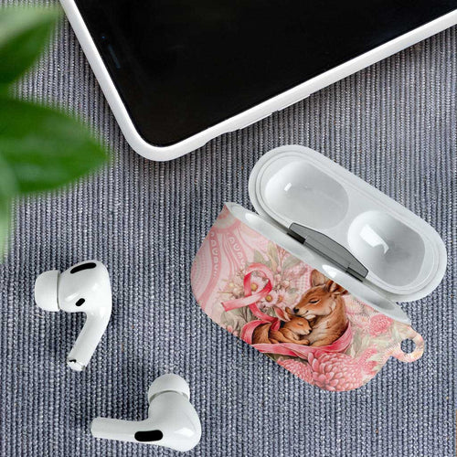 Breast Cancer Awareness AirPods Case Mother Kangaroo And Ribbon Hope