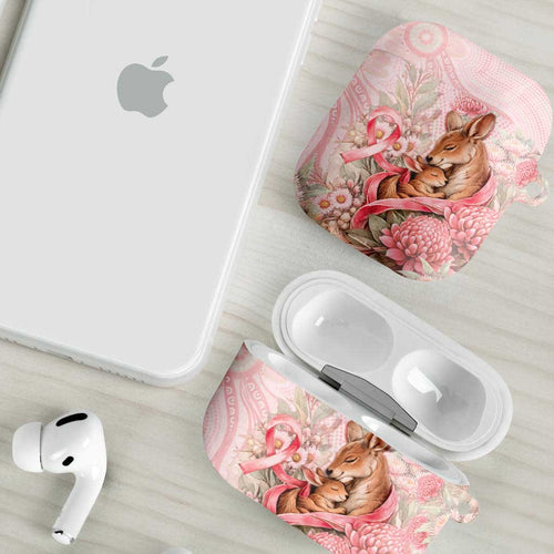 Breast Cancer Awareness AirPods Case Mother Kangaroo And Ribbon Hope