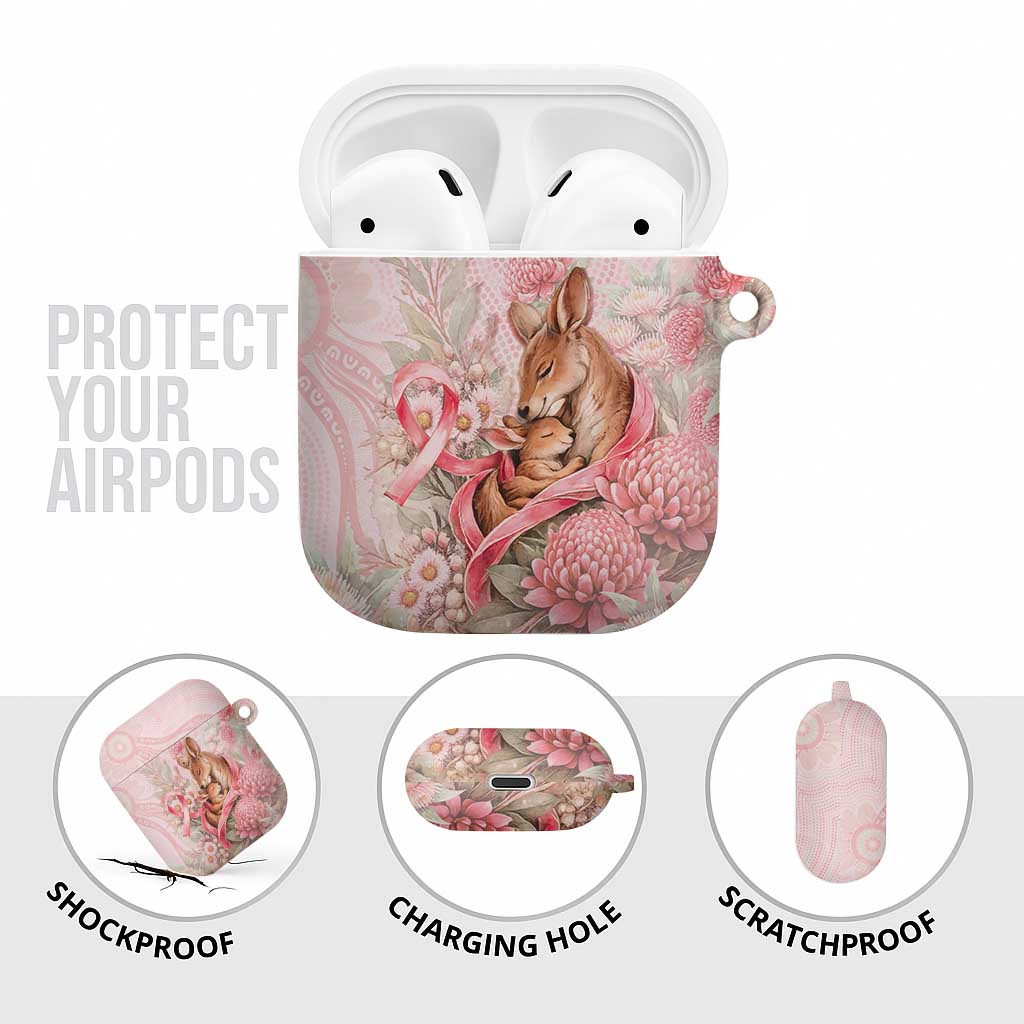 Breast Cancer Awareness AirPods Case Mother Kangaroo And Ribbon Hope