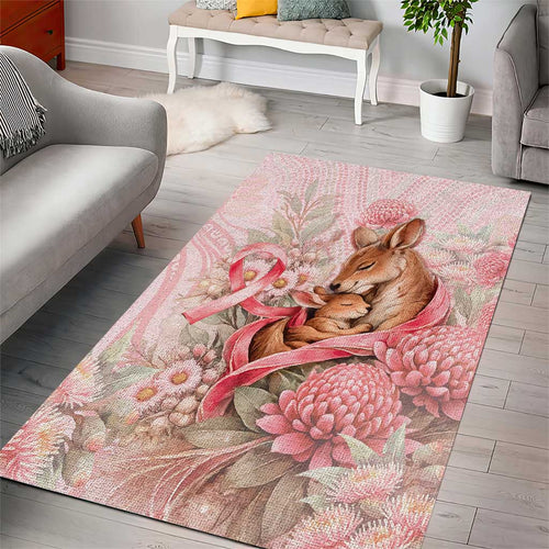 Breast Cancer Awareness Area Rug Mother Kangaroo And Ribbon Hope