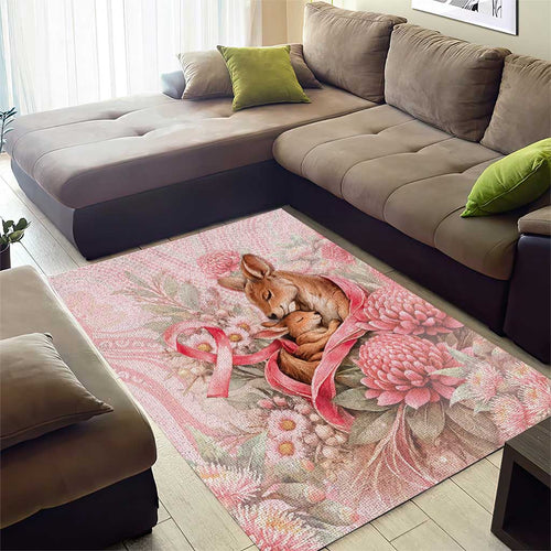 Breast Cancer Awareness Area Rug Mother Kangaroo And Ribbon Hope