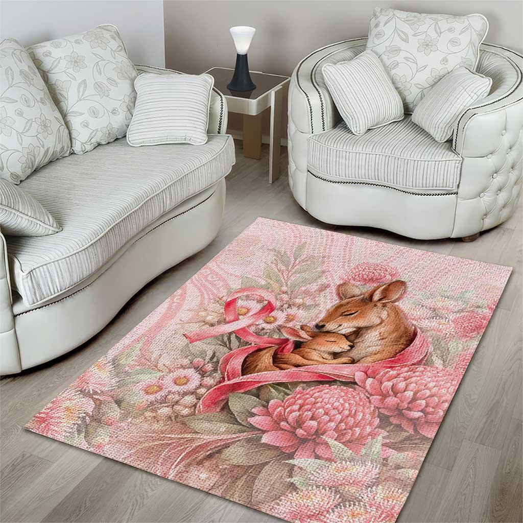 Breast Cancer Awareness Area Rug Mother Kangaroo And Ribbon Hope