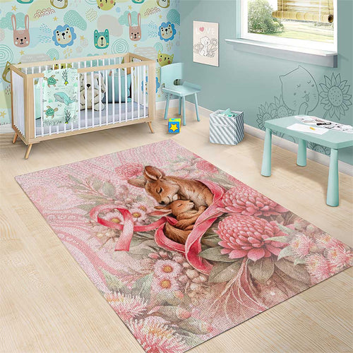 Breast Cancer Awareness Area Rug Mother Kangaroo And Ribbon Hope