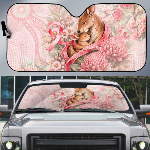 Breast Cancer Awareness Auto Sun Shade Mother Kangaroo And Ribbon Hope