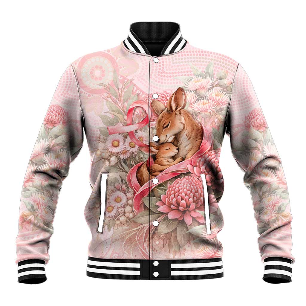 Personalised Breast Cancer Awareness Baseball Jacket Mother Kangaroo And Ribbon Hope
