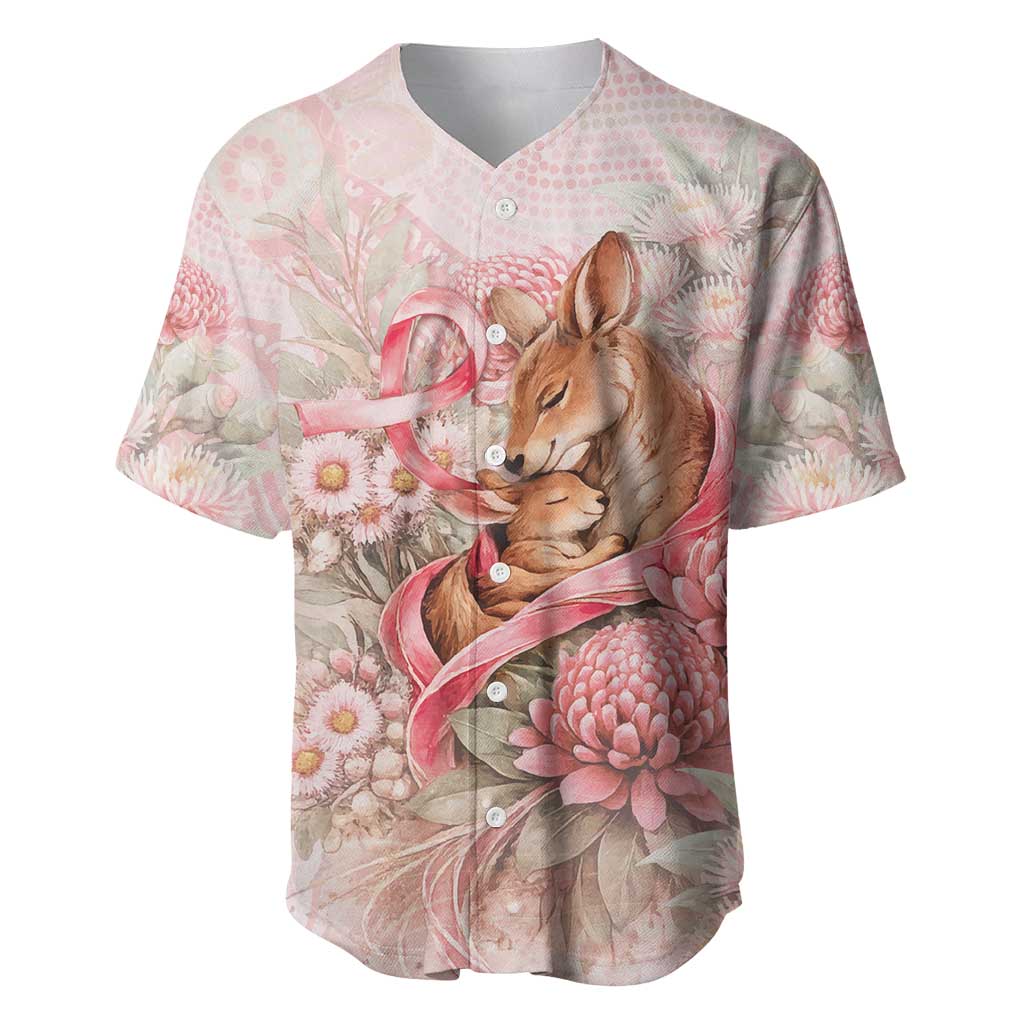 Personalised Breast Cancer Awareness Baseball Jersey Mother Kangaroo And Ribbon Hope