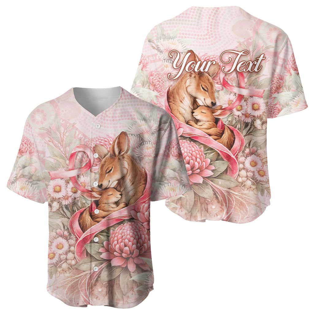 Personalised Breast Cancer Awareness Baseball Jersey Mother Kangaroo And Ribbon Hope