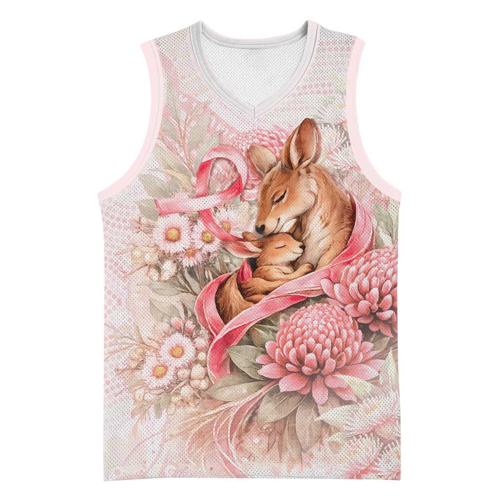 Personalised Breast Cancer Awareness Basketball Jersey Mother Kangaroo And Ribbon Hope
