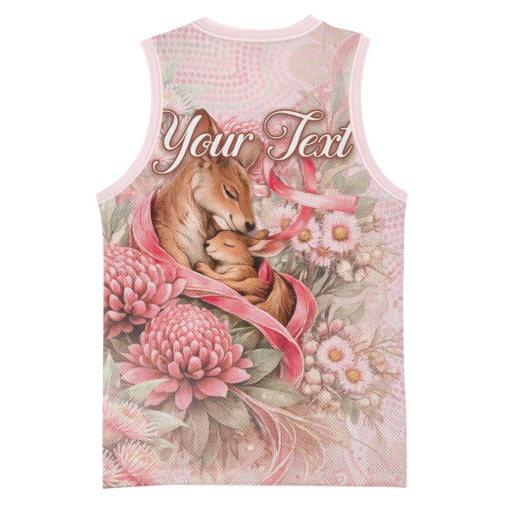 Personalised Breast Cancer Awareness Basketball Jersey Mother Kangaroo And Ribbon Hope