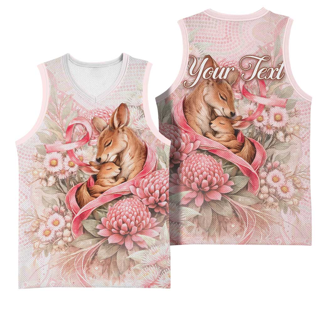 Personalised Breast Cancer Awareness Basketball Jersey Mother Kangaroo And Ribbon Hope