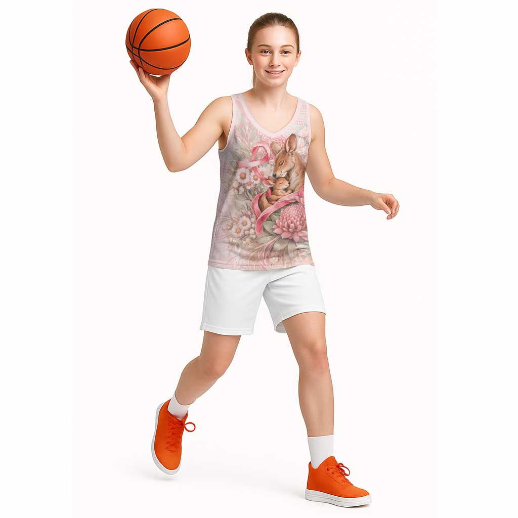Personalised Breast Cancer Awareness Basketball Jersey Mother Kangaroo And Ribbon Hope