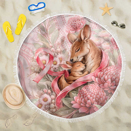 Breast Cancer Awareness Beach Blanket Mother Kangaroo And Ribbon Hope