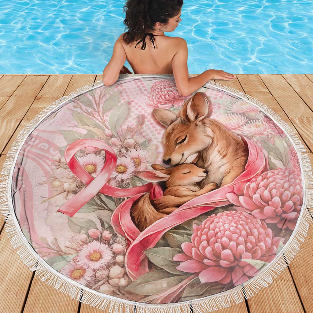 Breast Cancer Awareness Beach Blanket Mother Kangaroo And Ribbon Hope