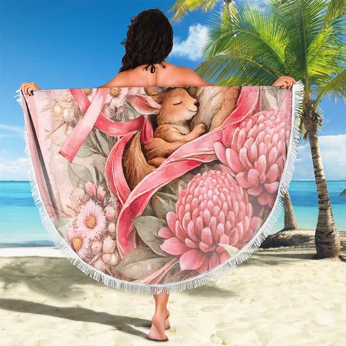 Breast Cancer Awareness Beach Blanket Mother Kangaroo And Ribbon Hope
