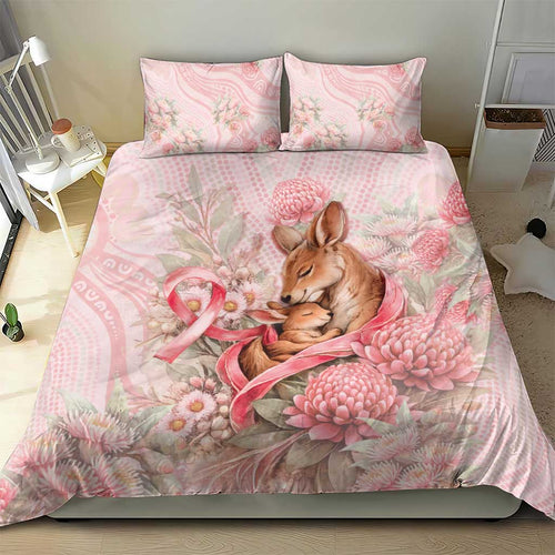 Breast Cancer Awareness Bedding Set Mother Kangaroo And Ribbon Hope