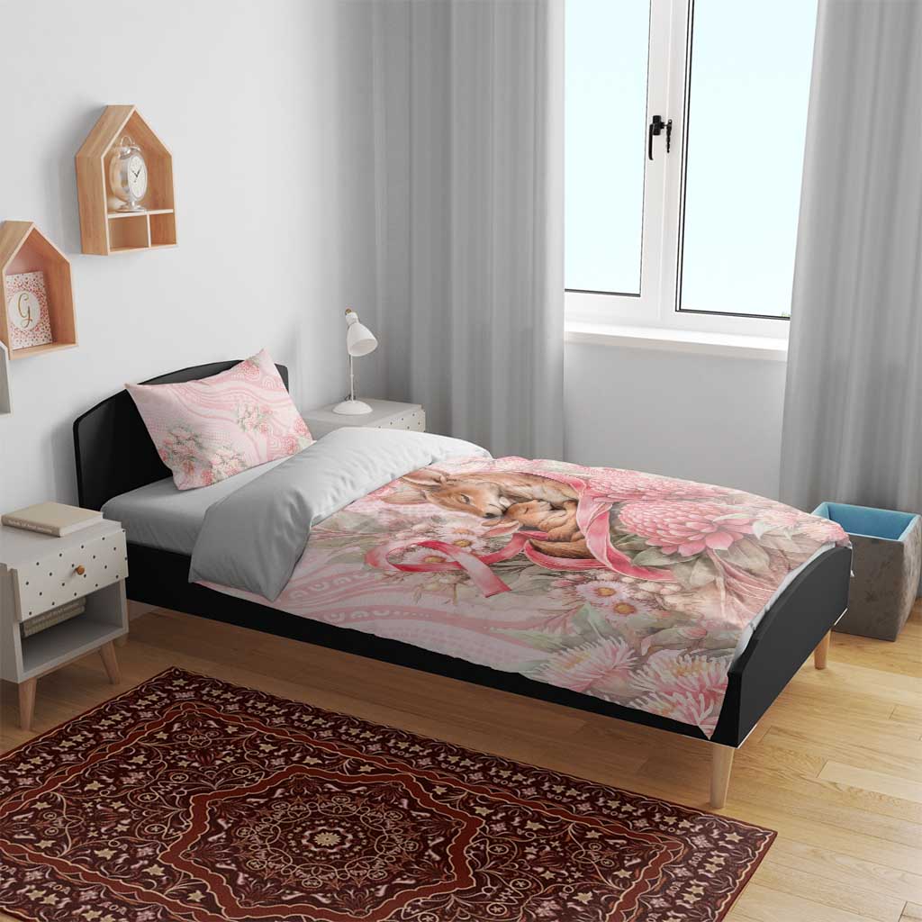 Breast Cancer Awareness Bedding Set Mother Kangaroo And Ribbon Hope