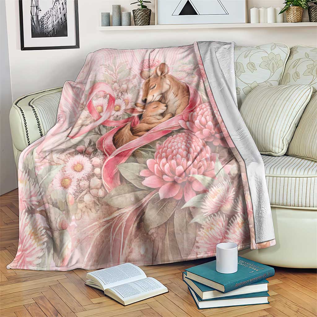 Breast Cancer Awareness Blanket Mother Kangaroo And Ribbon Hope