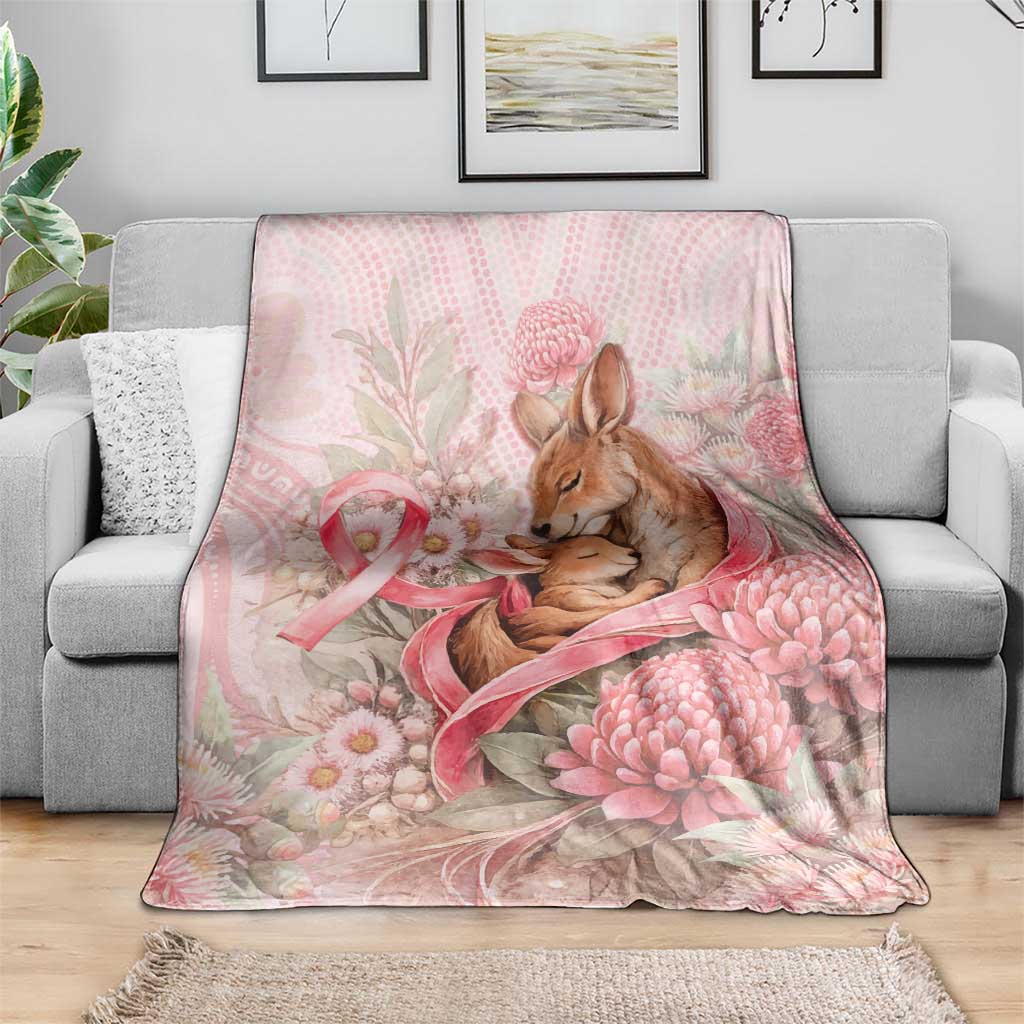 Breast Cancer Awareness Blanket Mother Kangaroo And Ribbon Hope