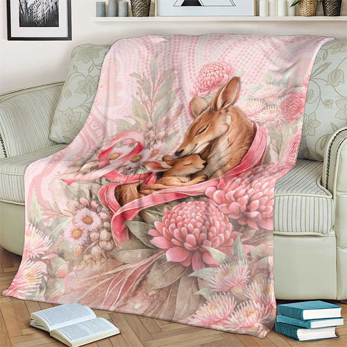 Breast Cancer Awareness Blanket Mother Kangaroo And Ribbon Hope