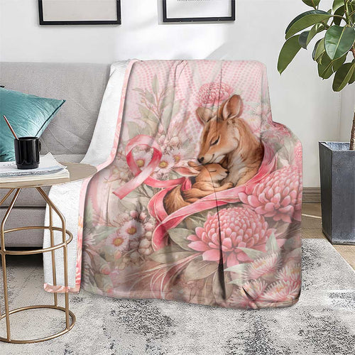 Breast Cancer Awareness Blanket Mother Kangaroo And Ribbon Hope