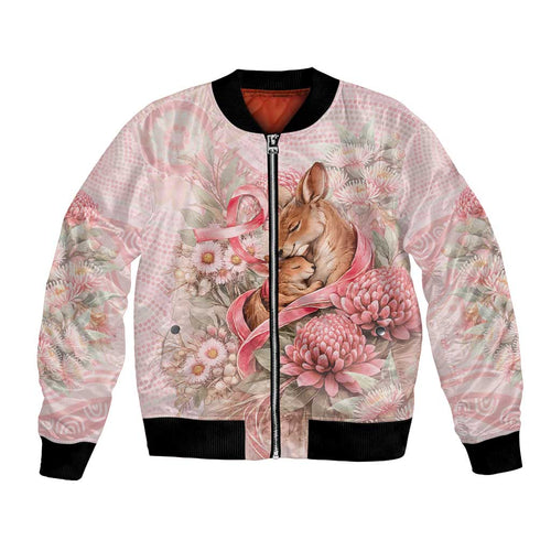 Personalised Breast Cancer Awareness Bomber Jacket Mother Kangaroo And Ribbon Hope