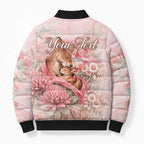 Personalised Breast Cancer Awareness Bomber Puffer Jacket Mother Kangaroo And Ribbon Hope