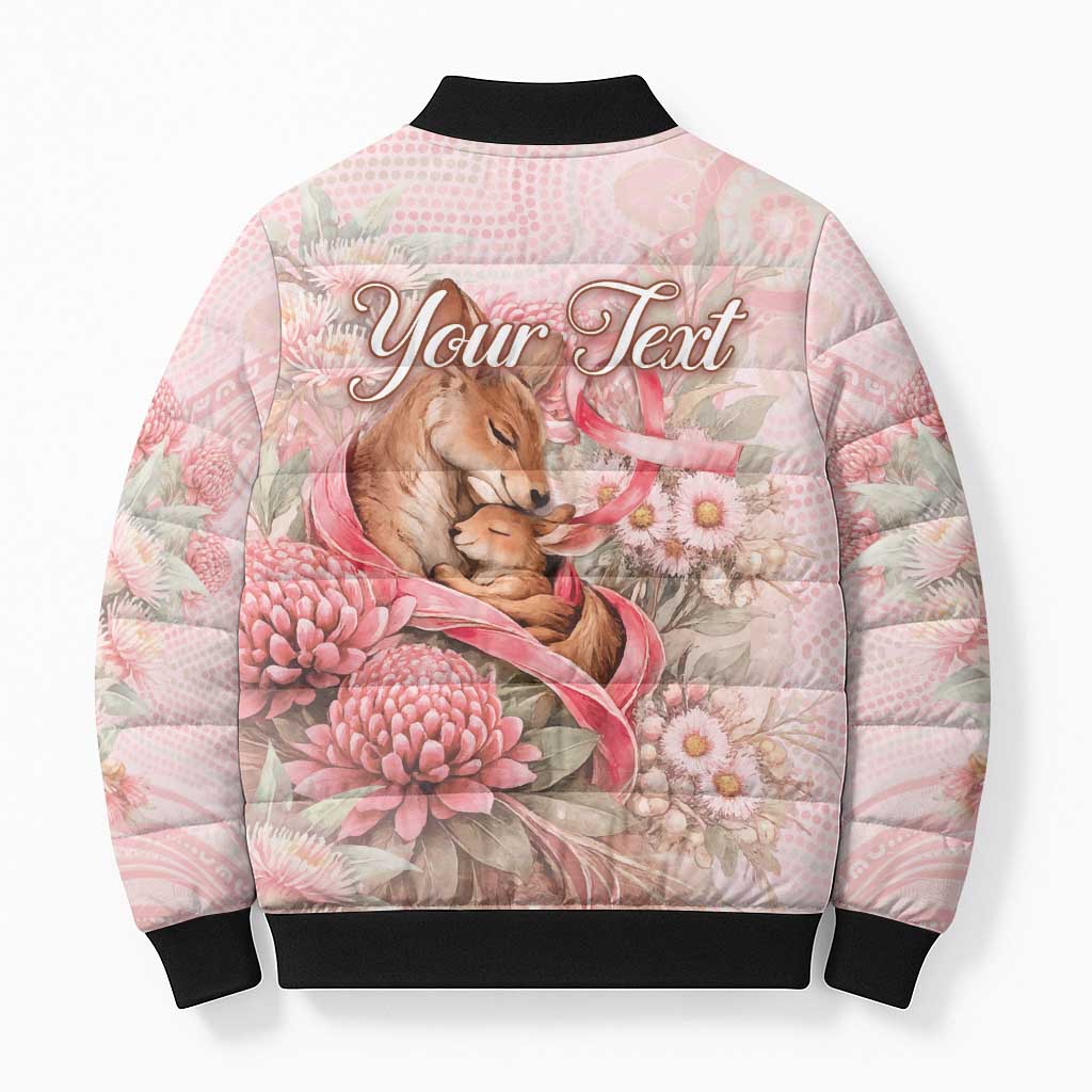 Personalised Breast Cancer Awareness Bomber Puffer Jacket Mother Kangaroo And Ribbon Hope