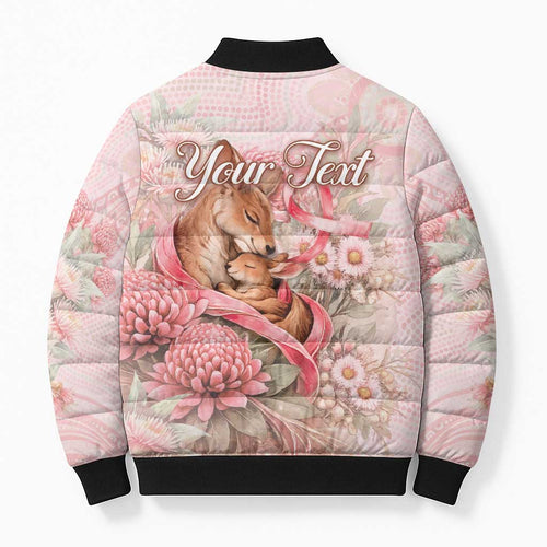 Personalised Breast Cancer Awareness Bomber Puffer Jacket Mother Kangaroo And Ribbon Hope