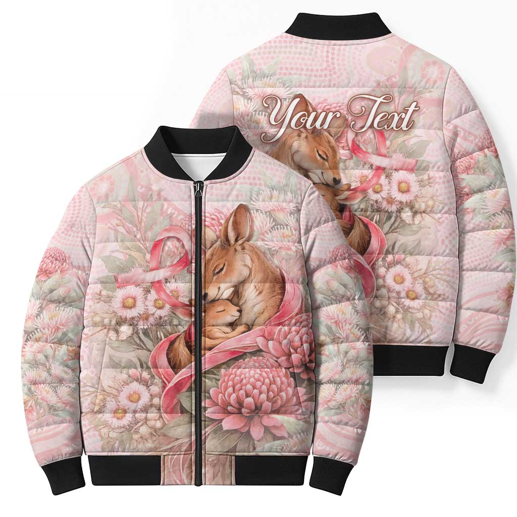 Personalised Breast Cancer Awareness Bomber Puffer Jacket Mother Kangaroo And Ribbon Hope