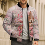 Personalised Breast Cancer Awareness Bomber Puffer Jacket Mother Kangaroo And Ribbon Hope