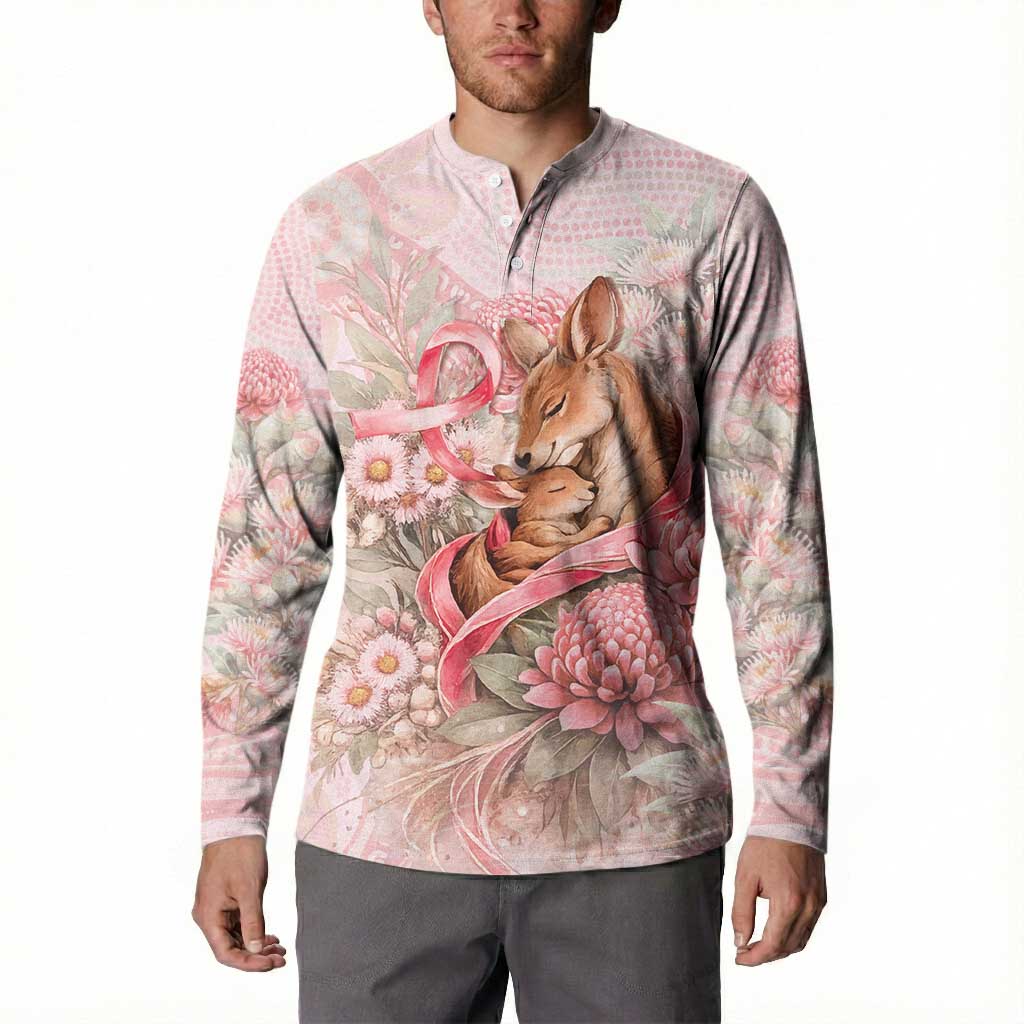 Personalised Breast Cancer Awareness Button Sweatshirt Mother Kangaroo And Ribbon Hope