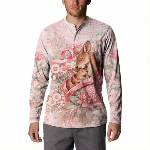Personalised Breast Cancer Awareness Button Sweatshirt Mother Kangaroo And Ribbon Hope