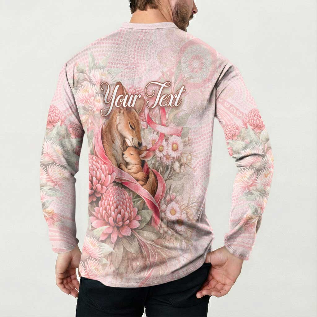 Personalised Breast Cancer Awareness Button Sweatshirt Mother Kangaroo And Ribbon Hope