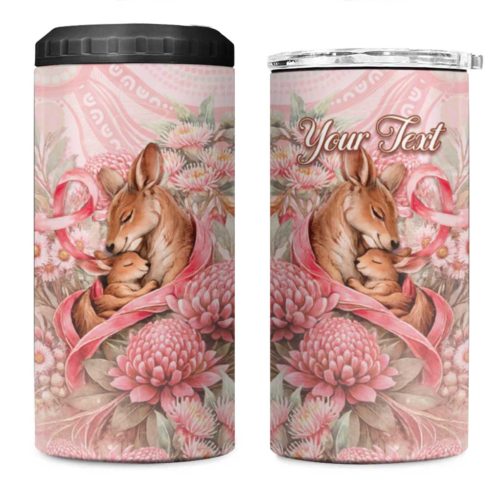 Personalised Breast Cancer Awareness 4 in 1 Can Cooler Tumbler Mother Kangaroo And Ribbon Hope
