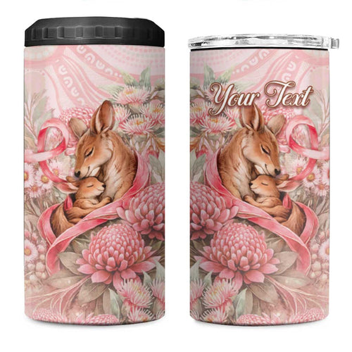 Personalised Breast Cancer Awareness 4 in 1 Can Cooler Tumbler Mother Kangaroo And Ribbon Hope